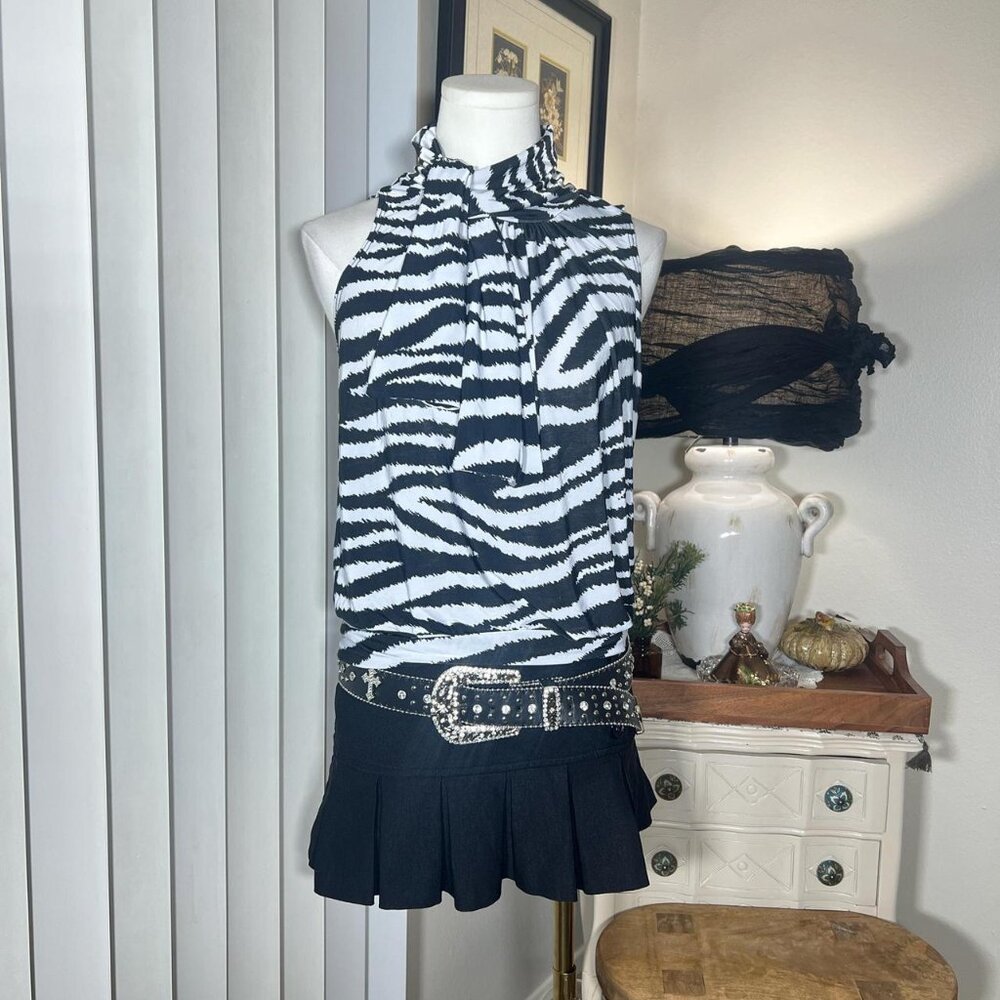 2000s American City Wear Zebra Mock Neck Top